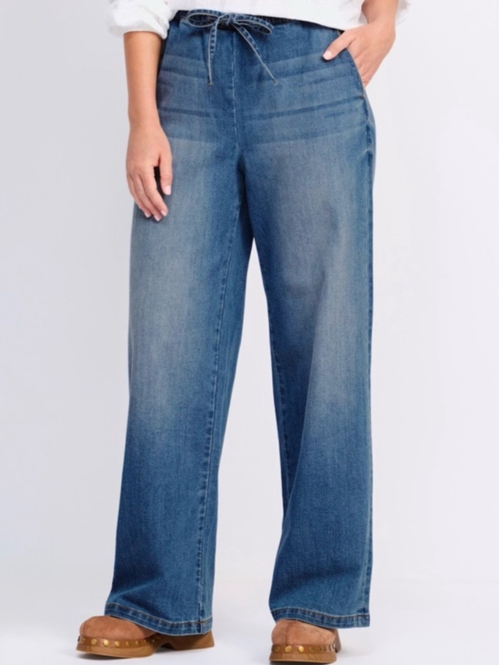 Vigoss Mid-Rise Blue Wide-Leg Jeans with Drawstring Waist